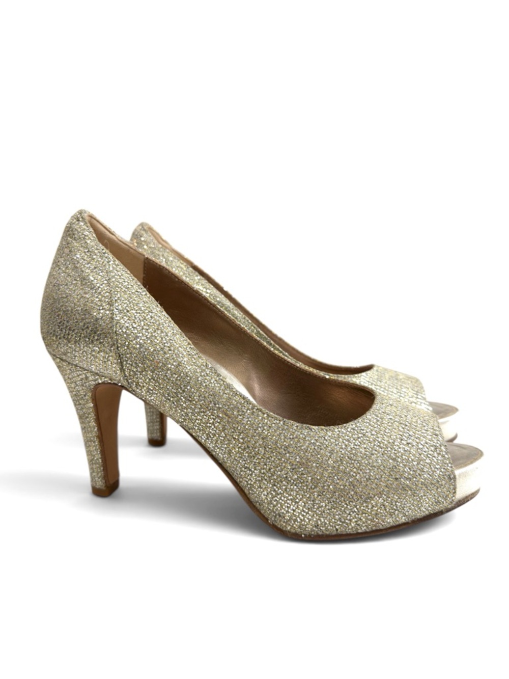 Dana Davis Livigno Gold/Silver Glitter Peep Toe Pumps Size 8B